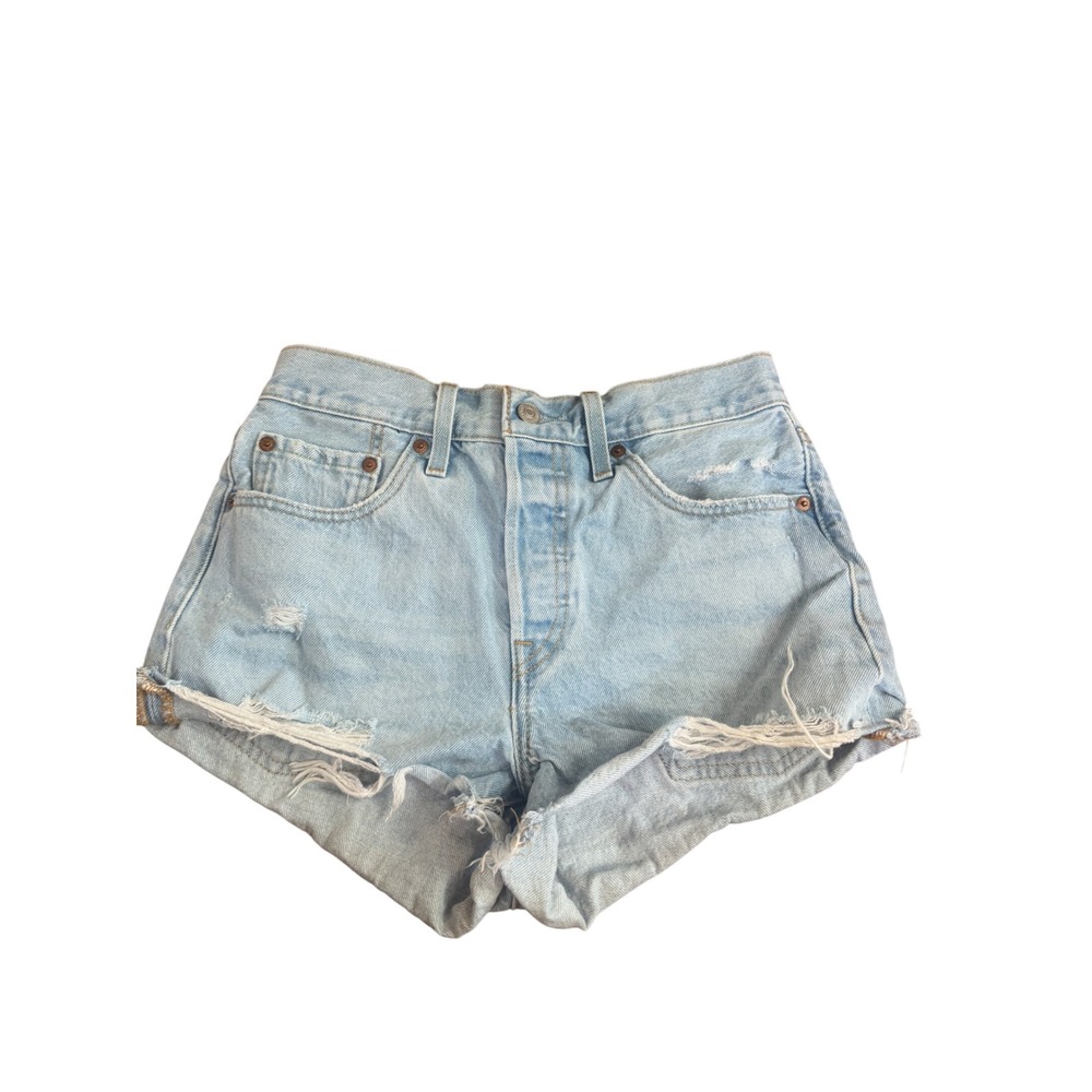 Levis 501 Original Light Wash High Rise Denim Jean Shorts W26 Button Fly Cut Off